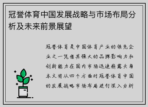 冠誉体育中国发展战略与市场布局分析及未来前景展望