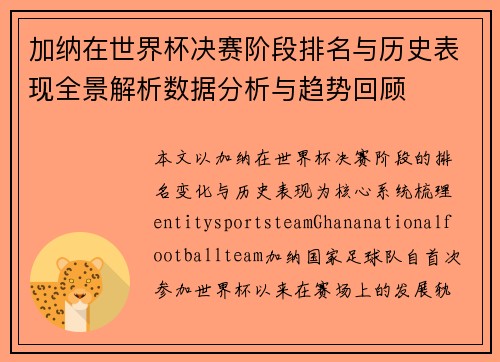 加纳在世界杯决赛阶段排名与历史表现全景解析数据分析与趋势回顾